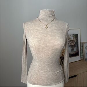 MANGO Sheer Beige Turtleneck Long Sleeve Top